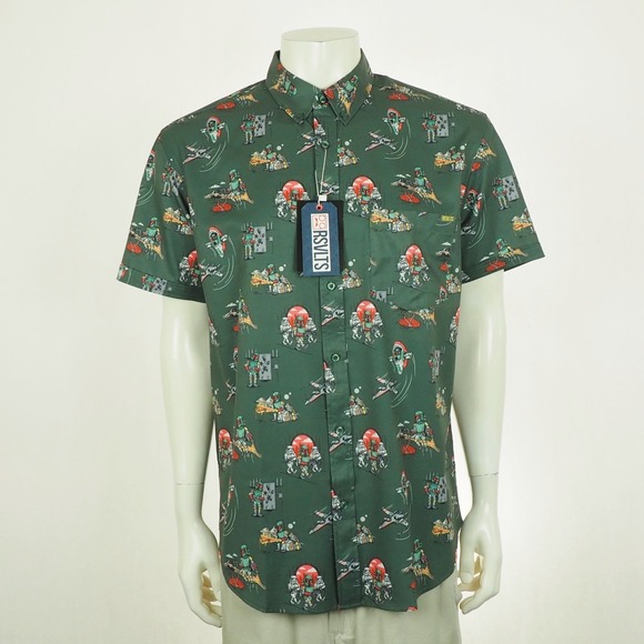 RSVLTS x Star Wars Button Down Shirt Mens Large Green A Bounty A Day Boba Fett